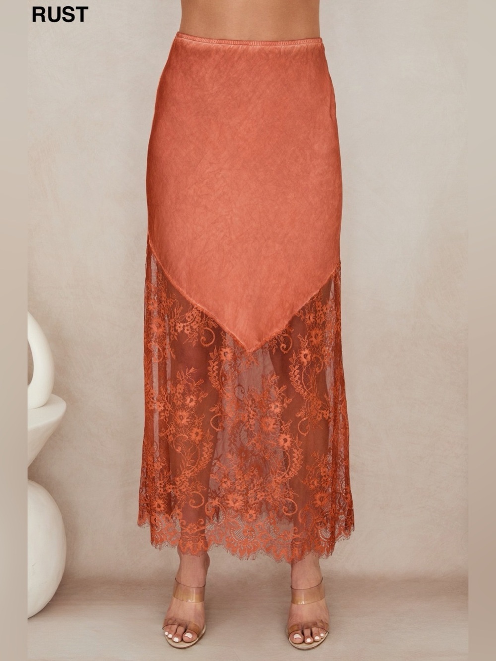 (235199/6324) VISCOSE MAXI SKIRT WITH LACE HEM